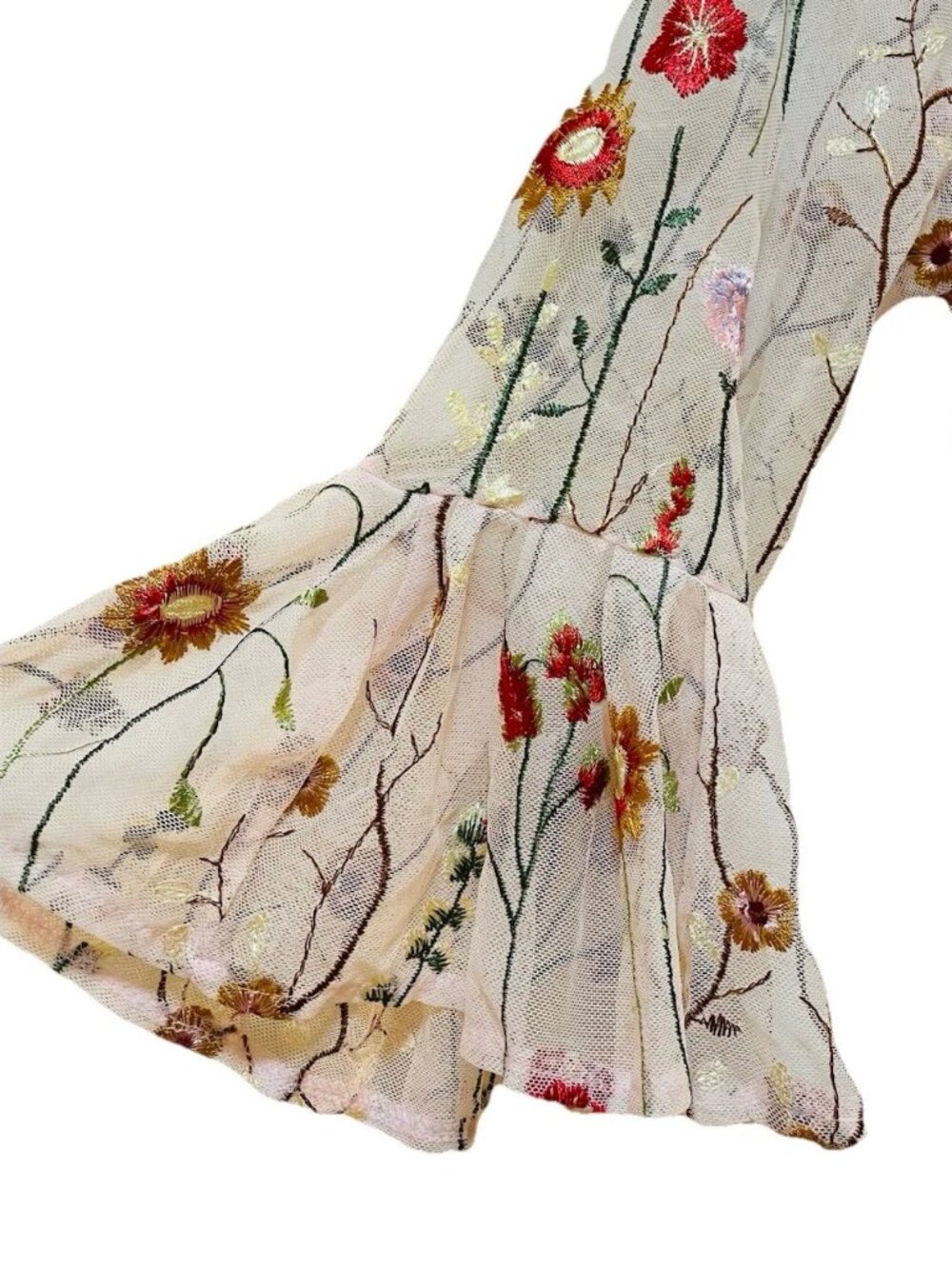 CYNTHIA ROWLEY Cream Floral Embroidered Mesh 3/4 Length Sleeve Shirt Sz M - Picture 4 of 7